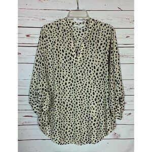 LUSH Women's XL Extra Large Beige Black Animal Print Cute Top Blouse Shirt